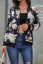 Floral Print Zip Up Bomber Jacket - Vesteeto