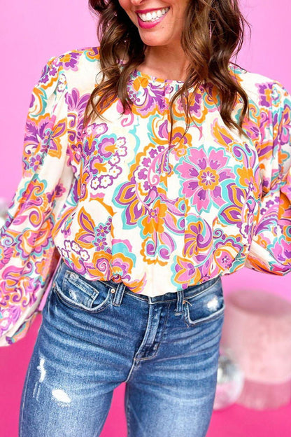 Floral Round Neck Blouse - Vesteeto