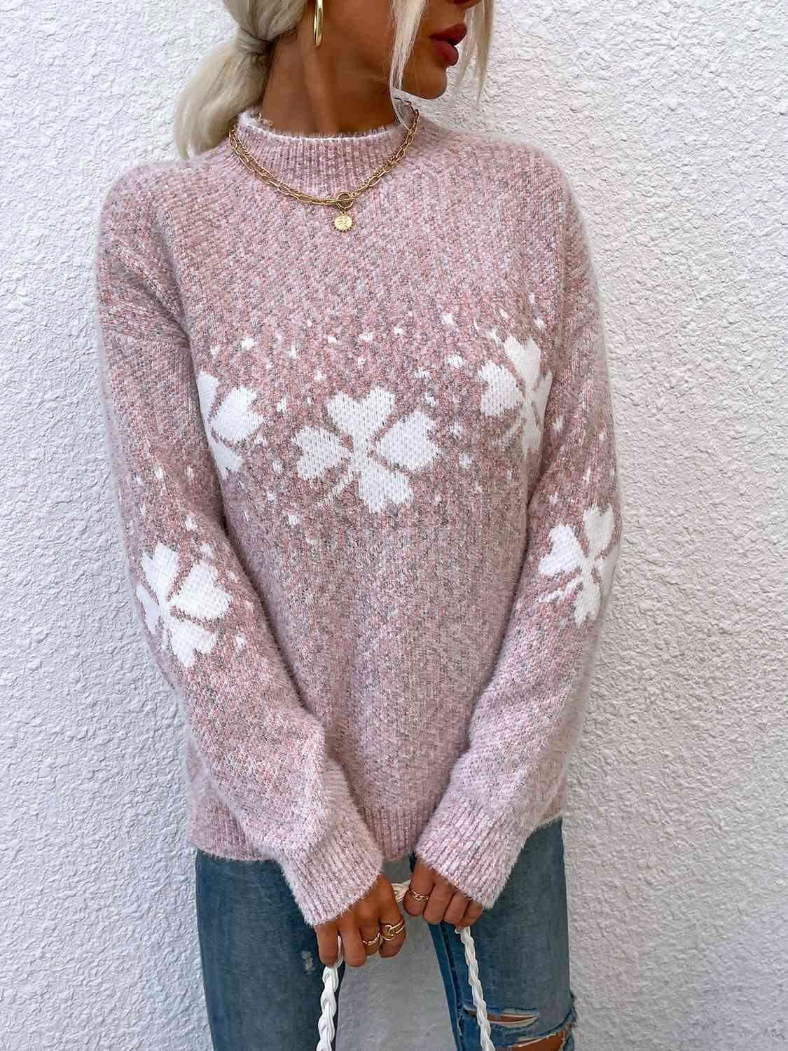 Four Leaf Clover Mock Neck Sweater - Vesteeto