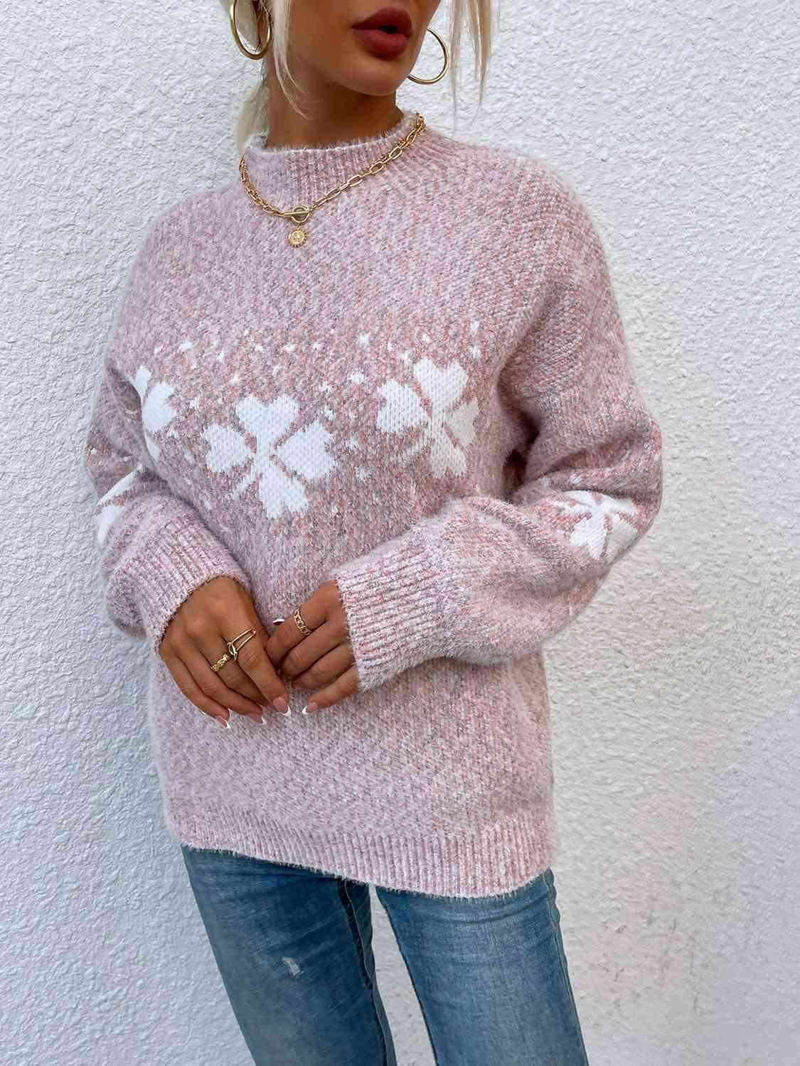 Four Leaf Clover Mock Neck Sweater - Vesteeto