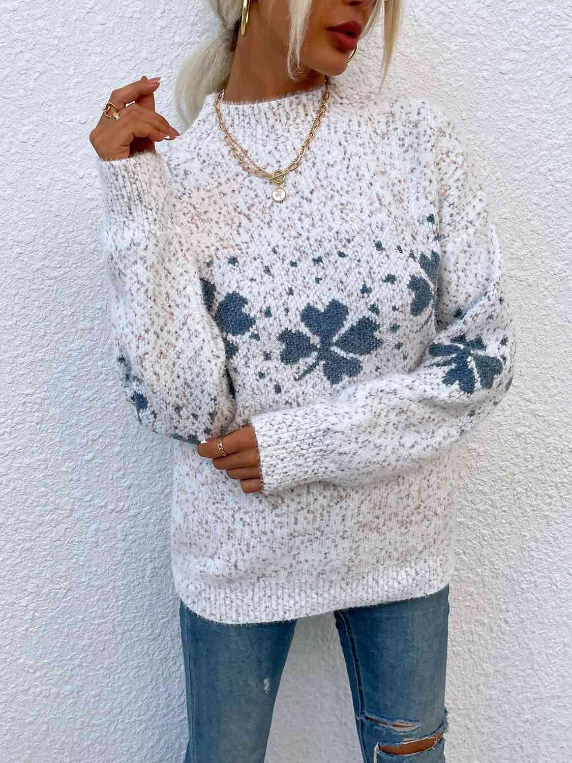 Four Leaf Clover Mock Neck Sweater - Vesteeto