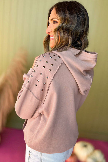 Fushia Stud Detail Kangaroo Pocket Hoodie - Vesteeto