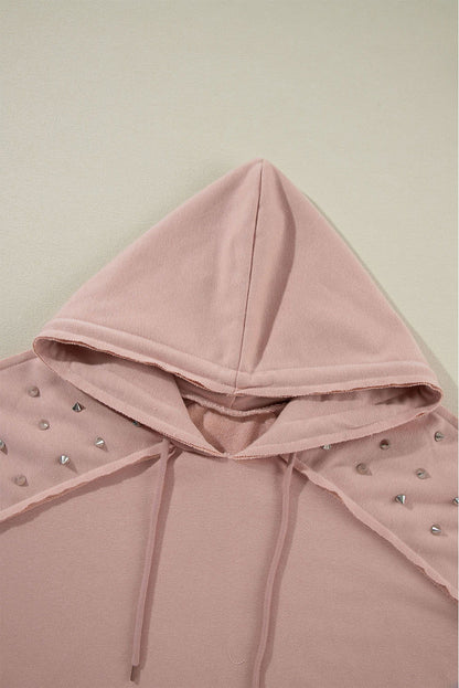 Fushia Stud Detail Kangaroo Pocket Hoodie - Vesteeto