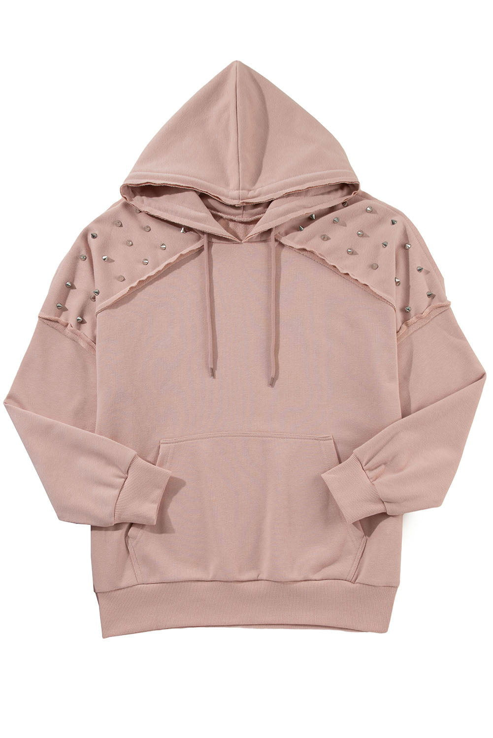 Fushia Stud Detail Kangaroo Pocket Hoodie - Vesteeto