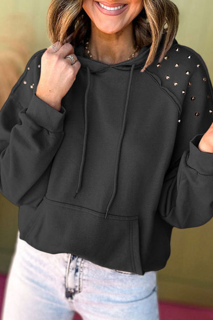 Fushia Stud Detail Kangaroo Pocket Hoodie - Vesteeto