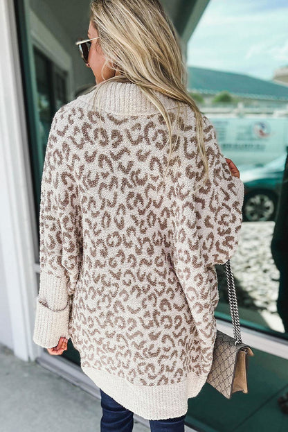 Fuzzy Leopard Collar Cardigan - Vesteeto