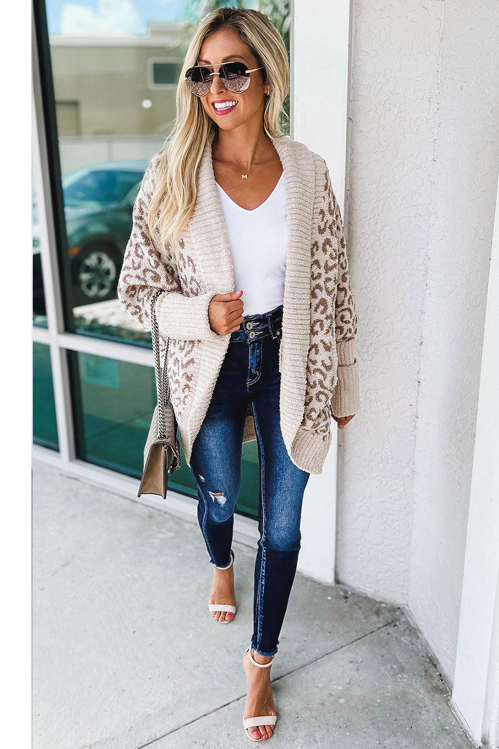 Fuzzy Leopard Collar Cardigan - Vesteeto