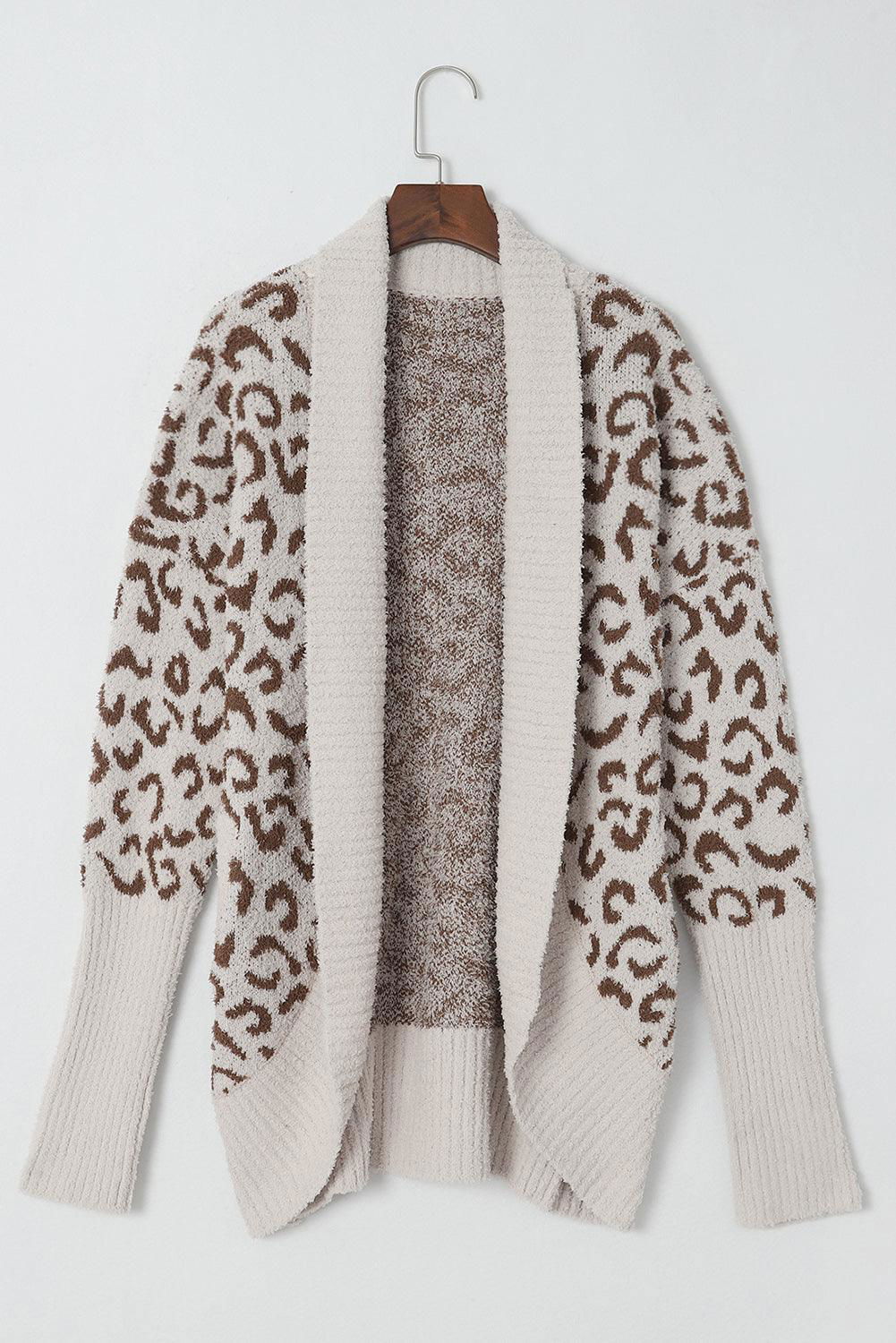 Fuzzy Leopard Collar Cardigan - Vesteeto