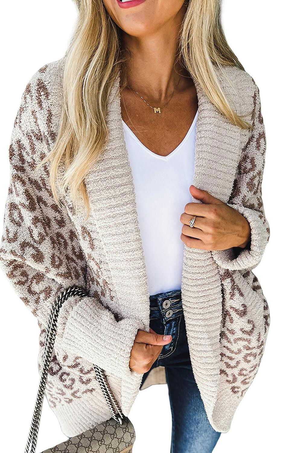 Fuzzy Leopard Collar Cardigan - Vesteeto