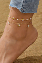 Gold Daisy & Pearl Chain Anklet - Vesteeto