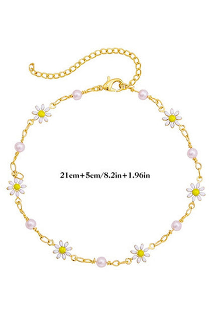 Gold Daisy & Pearl Chain Anklet - Vesteeto