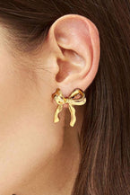 Gold Elegant Ribbon Bow Shape Stud Earrings - Vesteeto