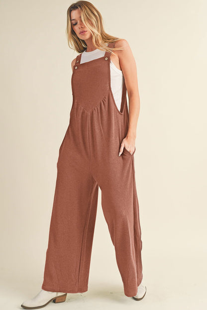 Gold Flame Buttoned Straps Ruched Wide Leg Jumpsuit - Vesteeto