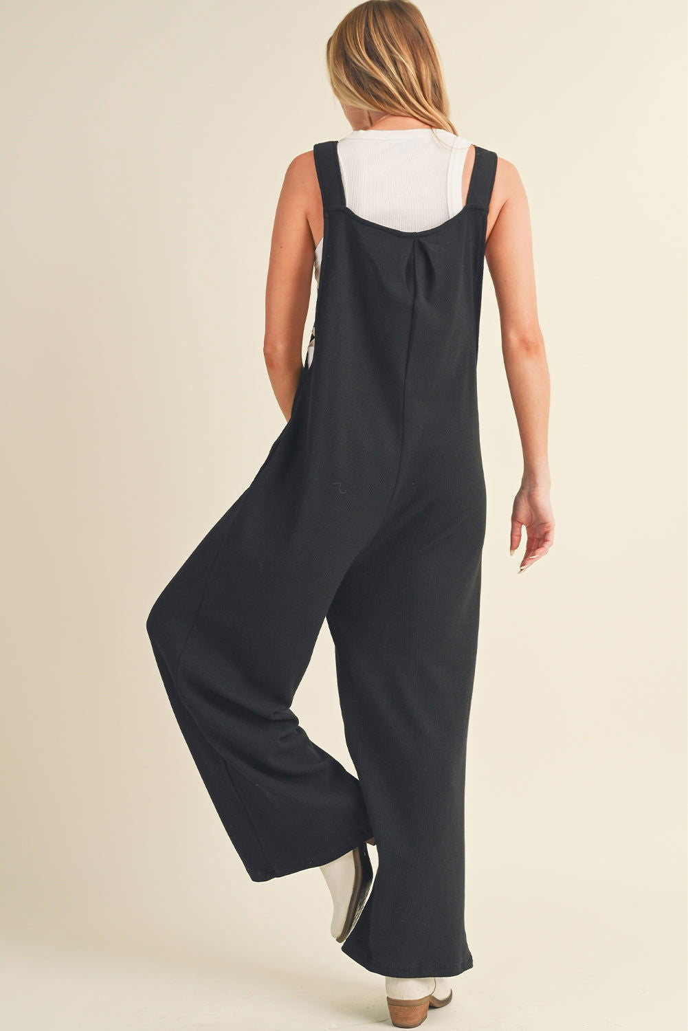 Gold Flame Buttoned Straps Ruched Wide Leg Jumpsuit - Vesteeto