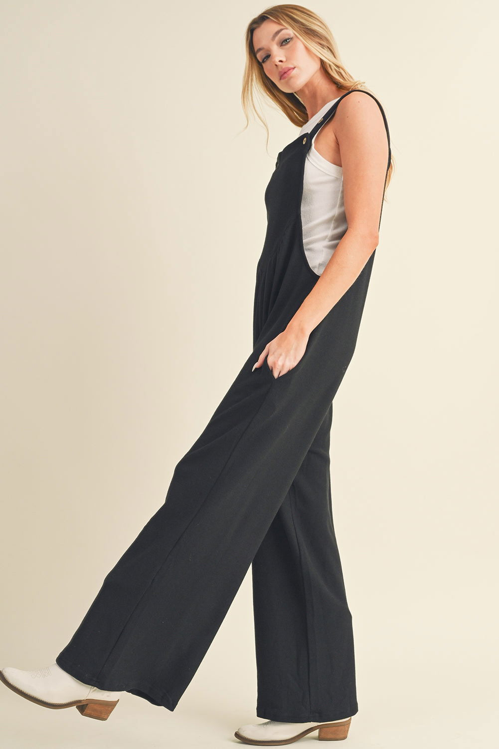 Gold Flame Buttoned Straps Ruched Wide Leg Jumpsuit - Vesteeto