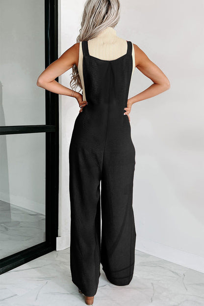 Gold Flame Buttoned Straps Ruched Wide Leg Jumpsuit - Vesteeto