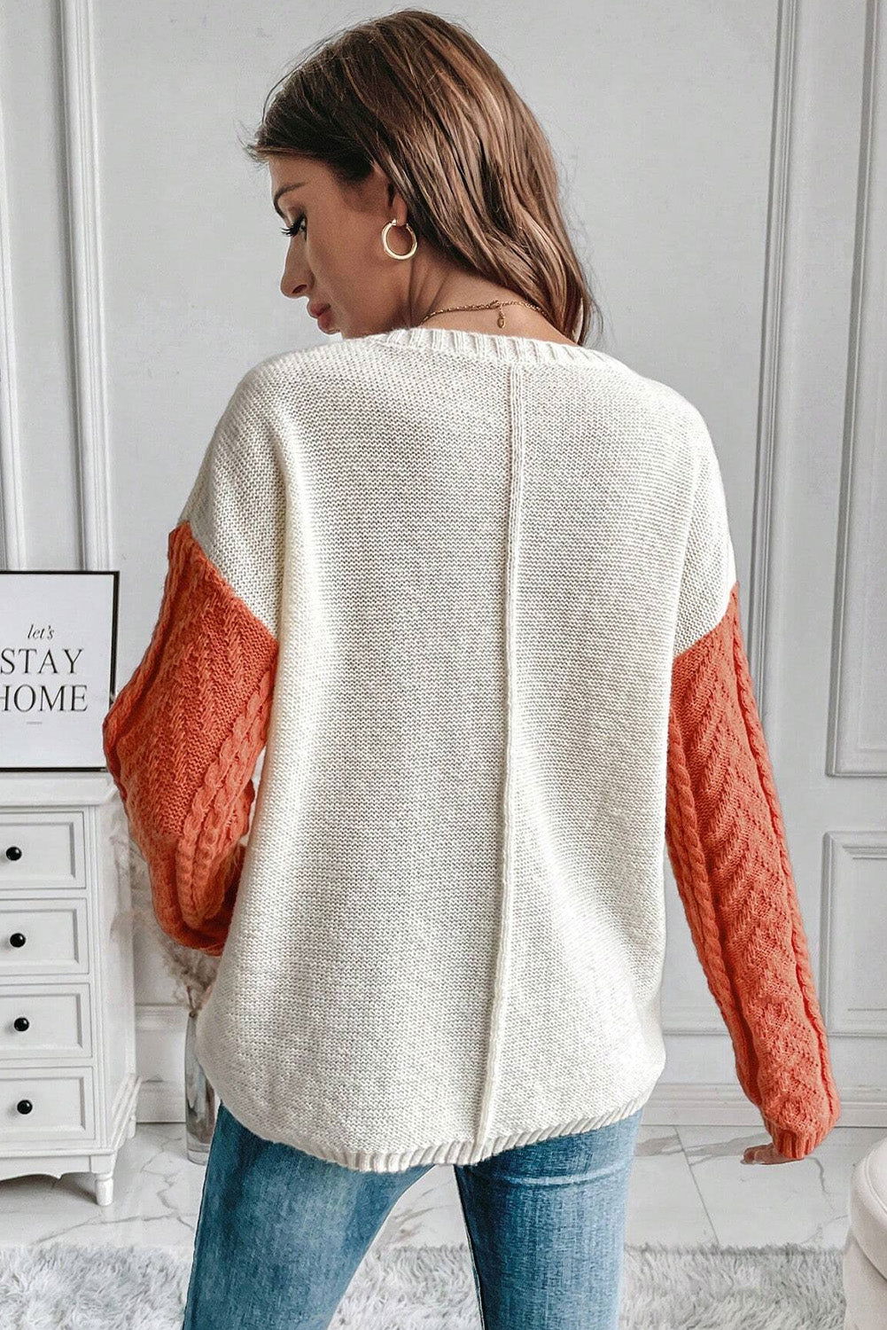 Gold Flame Colorblock Pocket Drop Shoulder Sweater - Vesteeto