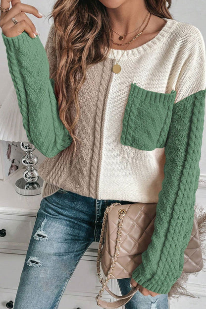 Gold Flame Colorblock Pocket Drop Shoulder Sweater - Vesteeto