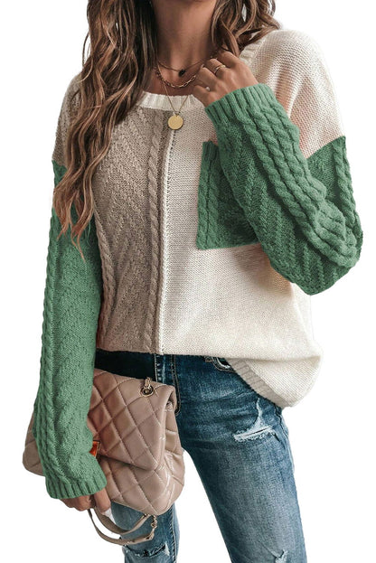 Gold Flame Colorblock Pocket Drop Shoulder Sweater - Vesteeto