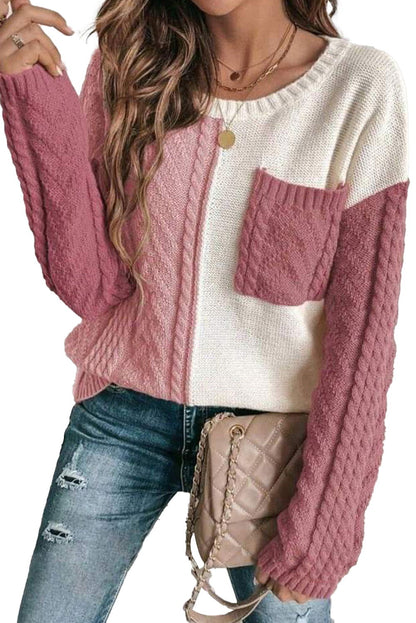 Gold Flame Colorblock Pocket Drop Shoulder Sweater - Vesteeto