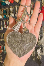 Gold Full Rhinestone Heart Pendant Tassel Key Ring - Vesteeto