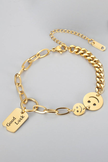 Gold Good Luck Smile Face Adjustable Chain Bracelet - Vesteeto