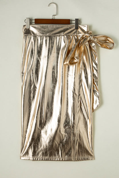 Gold Knotted Metallic Midi Skirt - Vesteeto