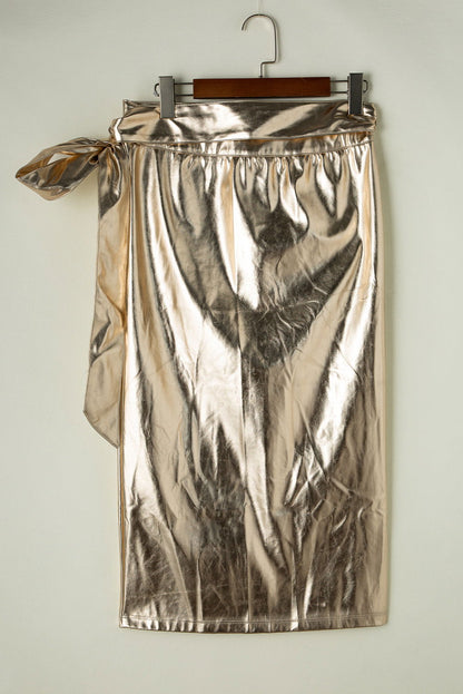 Gold Knotted Metallic Midi Skirt - Vesteeto