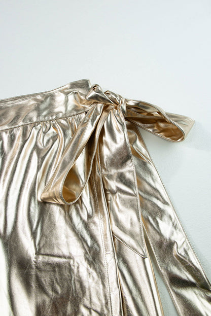 Gold Knotted Metallic Midi Skirt - Vesteeto