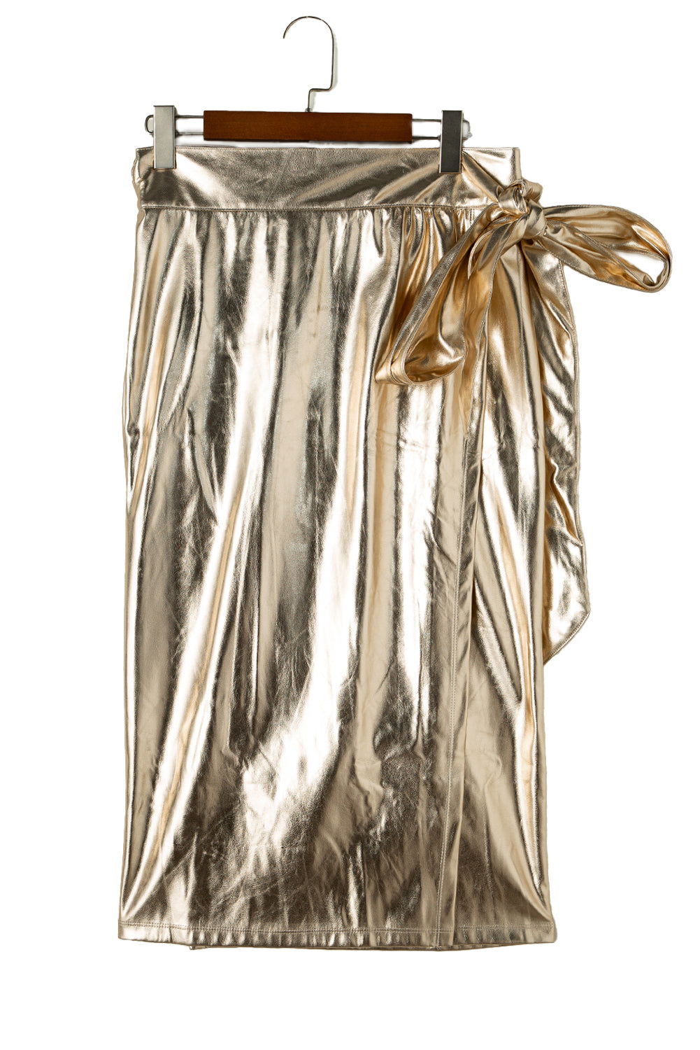 Gold Knotted Metallic Midi Skirt - Vesteeto