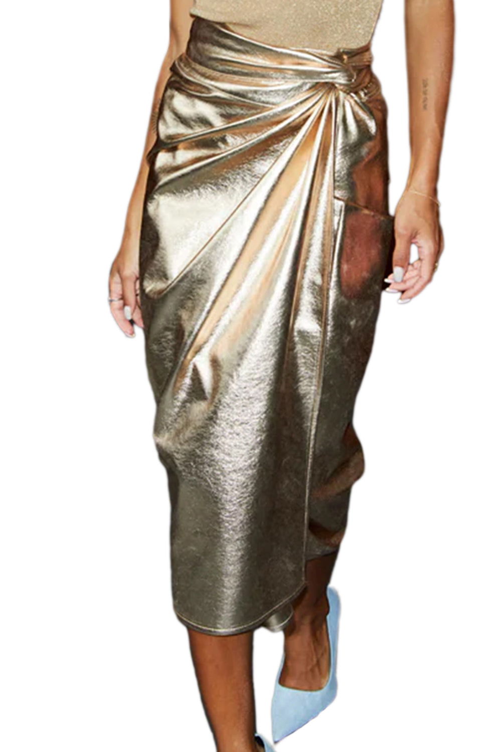 Gold Knotted Metallic Midi Skirt - Vesteeto