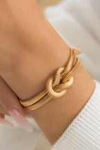 Gold Knotted Snake Bone Chain Adjustable Bracelet - Vesteeto