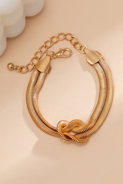 Gold Knotted Snake Bone Chain Adjustable Bracelet - Vesteeto