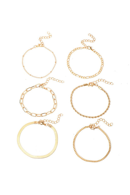 Gold Multi Layered Adjustable Chain Bracelet Set - Vesteeto