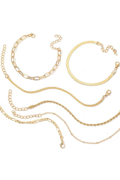 Gold Multi Layered Adjustable Chain Bracelet Set - Vesteeto