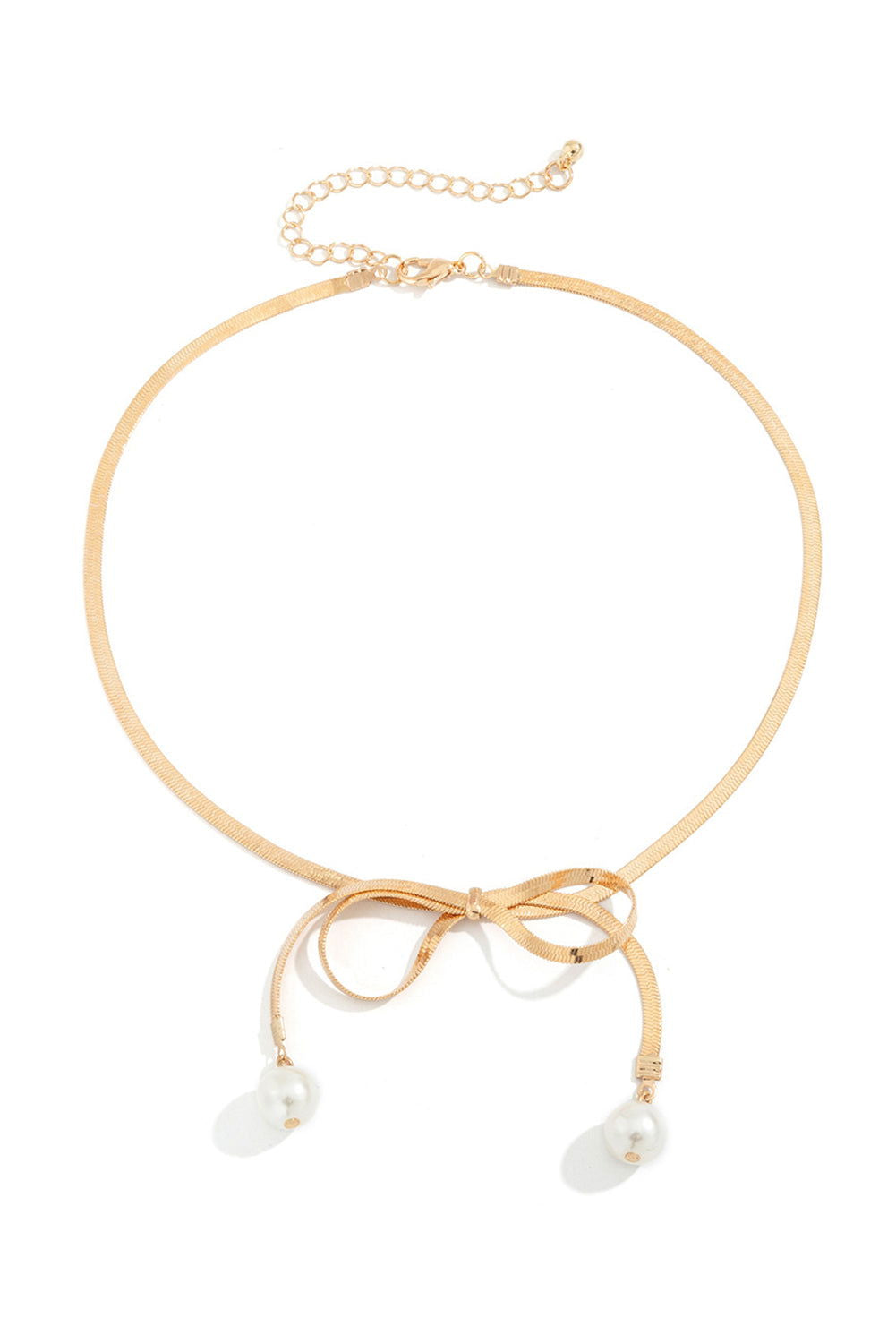 Gold Pearly Bow Collarbone Necklace - Vesteeto