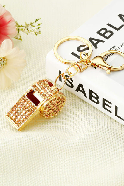 Gold Rhinestone Whistle Pendant Alloy Key Chain - Vesteeto