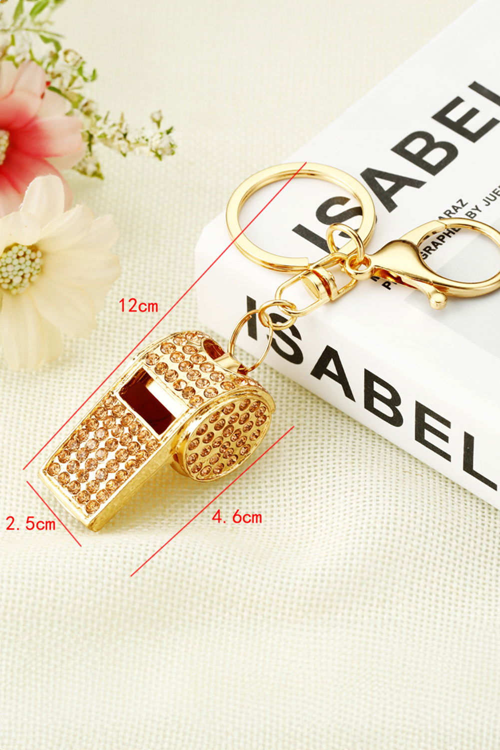 Gold Rhinestone Whistle Pendant Alloy Key Chain - Vesteeto