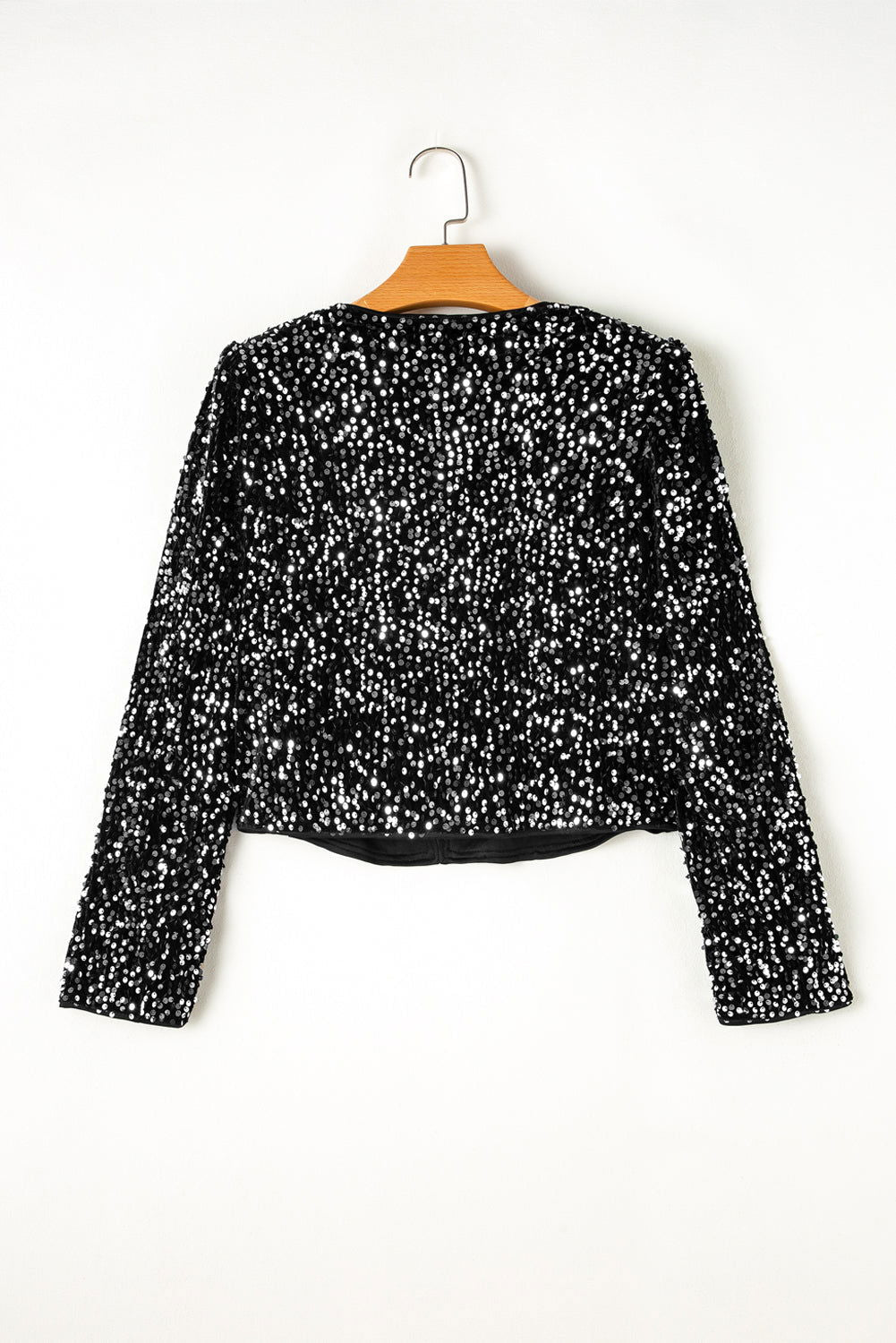 Golden Fleece Sequin Open Front Collarless Jacket - Vesteeto