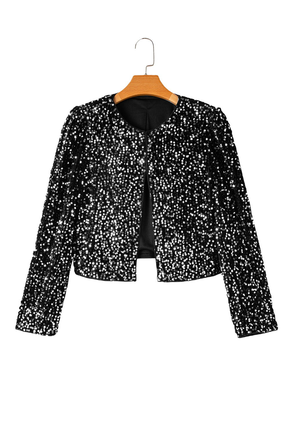 Golden Fleece Sequin Open Front Collarless Jacket - Vesteeto