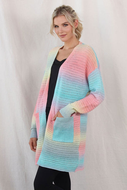 Gradient Dropped Shoulder Longline Cardigan - Vesteeto