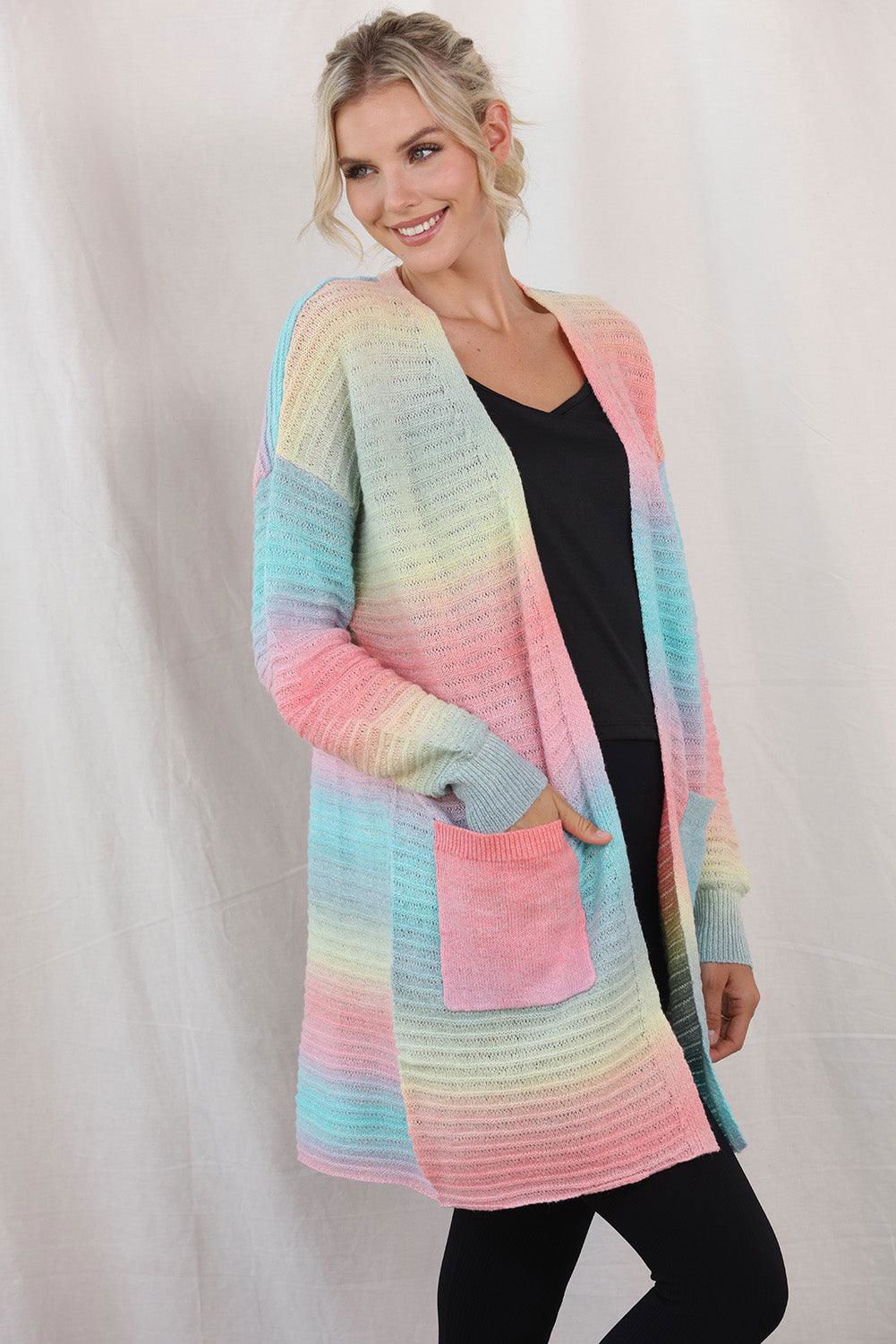 Gradient Dropped Shoulder Longline Cardigan - Vesteeto