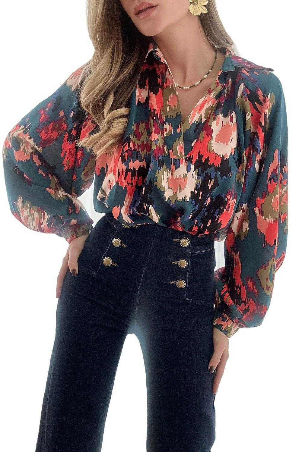 Graffiti Puff Sleeve Blouse - Vesteeto