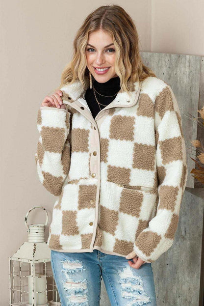 Graph Sherpa Jacket - Cozy Brown Checked Style for Winter 