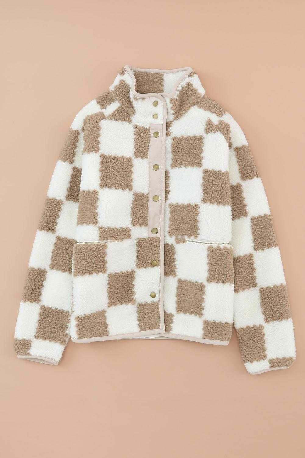 Graph Sherpa Jacket - Cozy Brown Checked Style for Winter 