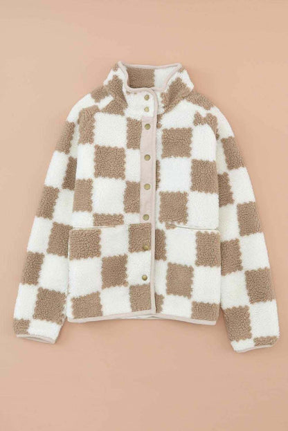 Graph Sherpa Jacket - Cozy Brown Checked Style for Winter 