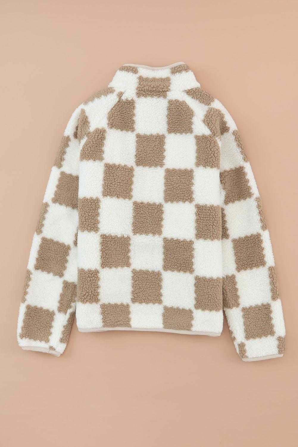 Graph Sherpa Jacket - Cozy Brown Checked Style for Winter 