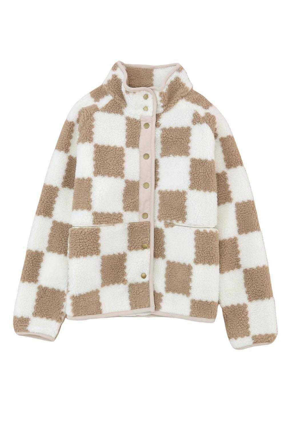 Graph Sherpa Jacket - Cozy Brown Checked Style for Winter 