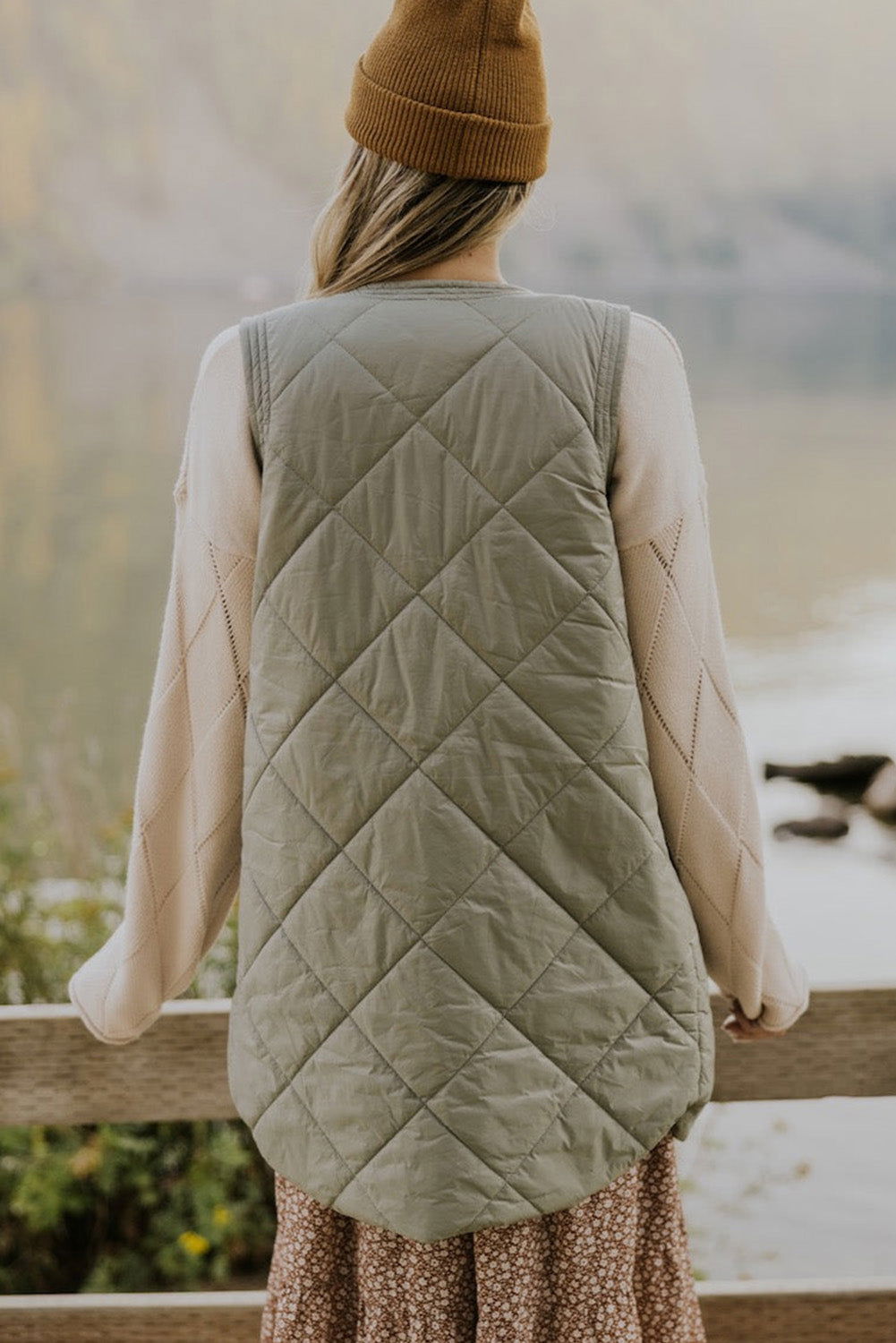 Grass Green Thermal Quilted Pockets Vest Coat - Vesteeto