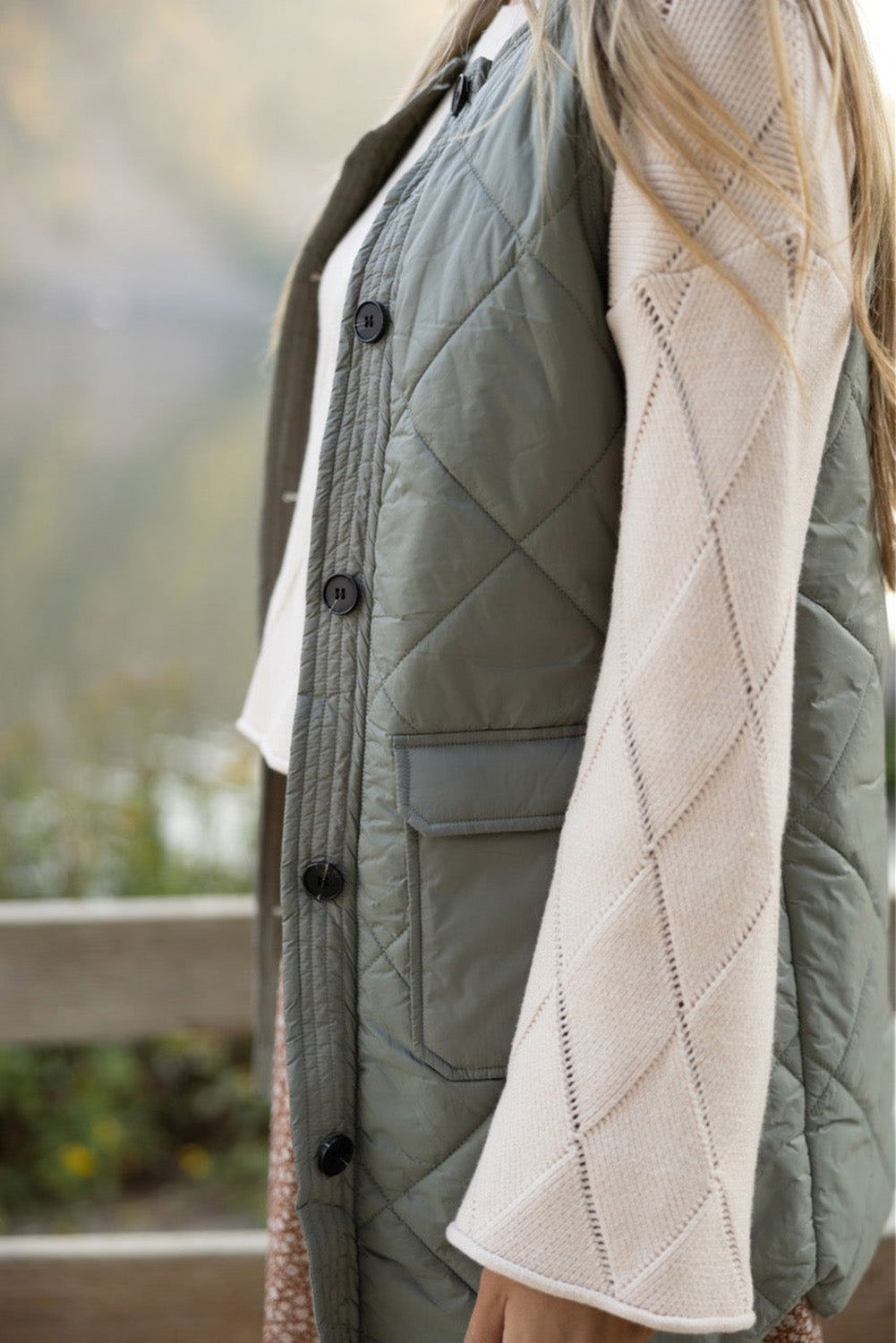 Grass Green Thermal Quilted Pockets Vest Coat - Vesteeto